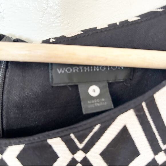 Worthington Black White Diamond Color Block Sleeveless Zip Pocket Shift Dress 4 - Picture 4 of 5